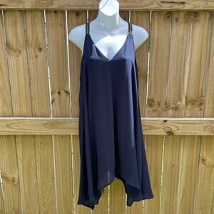 TOBI solid navy Asymmetrical sleeveless knee length dress